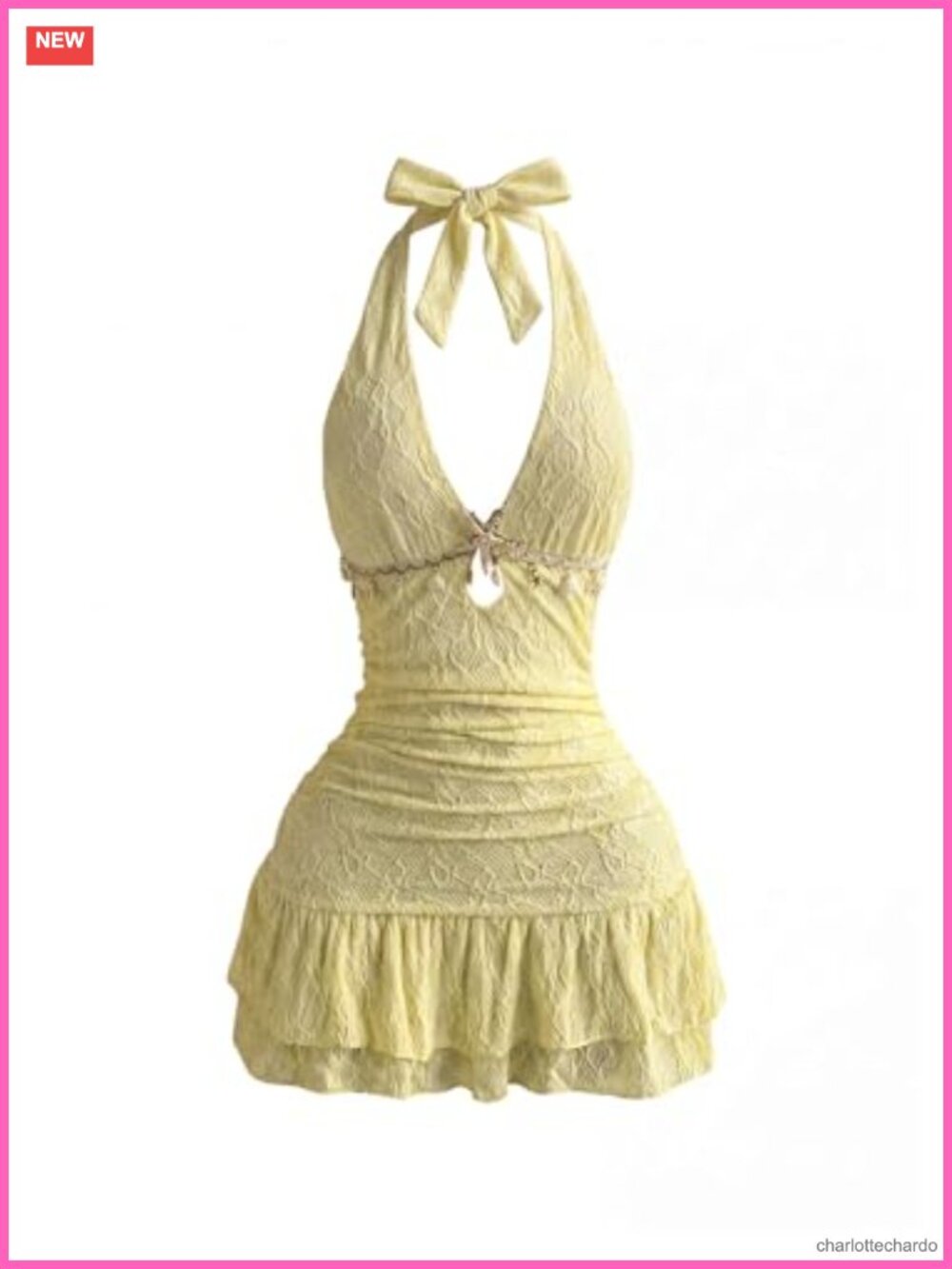Y2k Floral Lace Halter Mini Dress Ruched Ruffle Layered Summer Beach Dress